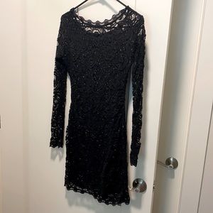 Long sleeved black sequin lace dress